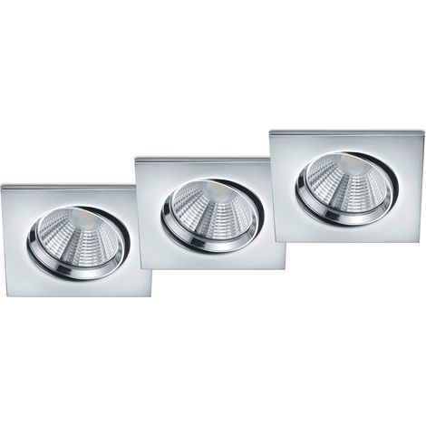LED Deckeneinbaustrahler PAMIR eckig 3er Set schwenkbar dimmbar Chrom glänzend (1/5)