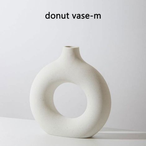 Vase - Céramique - Design Scandinave - Évidement Central - Pour Fleurs Séchées ou Artificielles - Blanc - 1 Pièce (1/4)