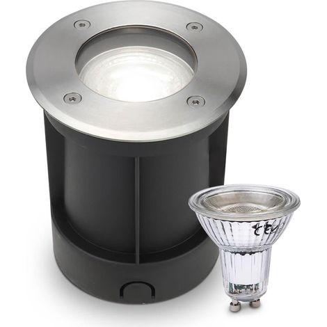 LED Bodeneinbaustrahler rund Edelstahl 230V IP67 - Leuchtmittel: GU10 5W 4000K DIMMBAR - Anzahl: 1x (1/5)