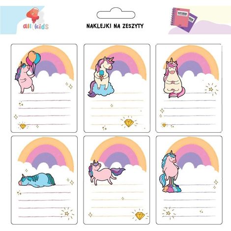 Adesivi con unicorni arcobaleno per armadietto e quaderno