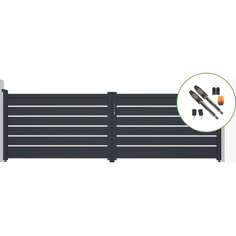 Portail battant électrique VOGEL 400x120cm gris + Motorisation TANKER B700 (1/4)