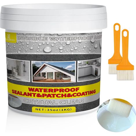 1KG Waterproof Coating Transparent,Membrane d'Étanchéité Waterstop,Joint Etancheite pour l'intérieur et l'extérieur,Agent Imperméable Invisible pour Terrasse,Facade,Toiture et Bain (1/5)
