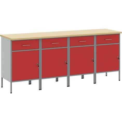 Werkbank mit Schubladen 4 pcs Rot und Grau 200 x 55 x 85 cm