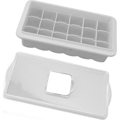 Moule à glaçons en silicone à démoulage facile, 18 glaçons, avec couvercle transparent, blanc, idéal pour whisky, thé au lait et autres préparations.
