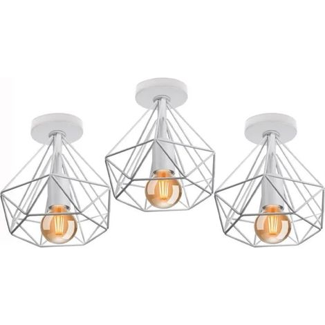 U-Do 3PCS Plafonnier design Moderne Cage en Métal Blanc E27 20CM (1/4)