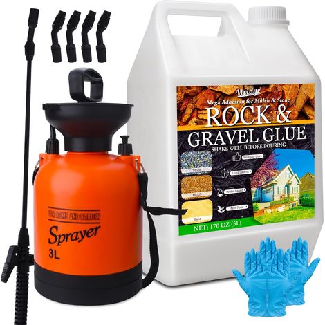 Liant pour Gravier - 5L Colle Cailloux Extérieur avec pulvérisateur à pompe, Stabilisateur de Gravier pour Pierre, Pailli, Copeaux de Bois, écorces Résistante aux Intempéries, Longue Durée (1/5)
