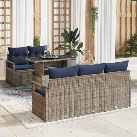 Salon de Jardin Modulaire en Polyrotin avec Coffre de Rangement Gris 6 Pièces - PANGIVO (1/5)