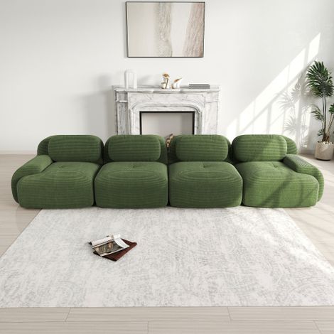 Sofá de 4 plazas de suave pana, sin armazón, tapizado de alta elasticidad 32D, apto para mascotas y ergonómico, envasado al vacío, combinable libremente, no requiere montaje, ideal para dormitorio y o (1/5)