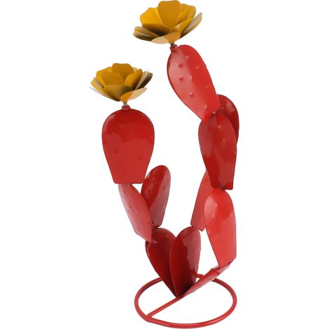 Lot en fer rouillé de cactus figuier de Barbarie avec fleurs rouges, sculpture rustique pour jardin, cour, pelouse, terrasse (1/5)