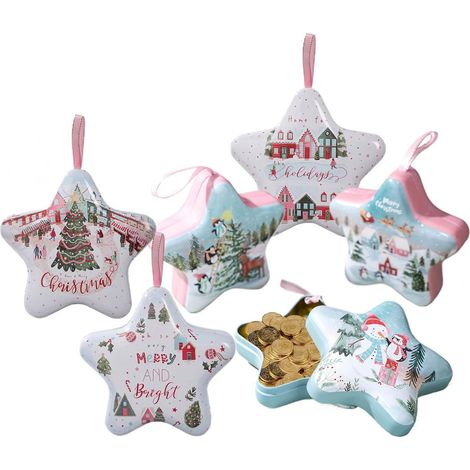 Christmas Cookie Tins with Lids, 6 Pieces Empty Containers
