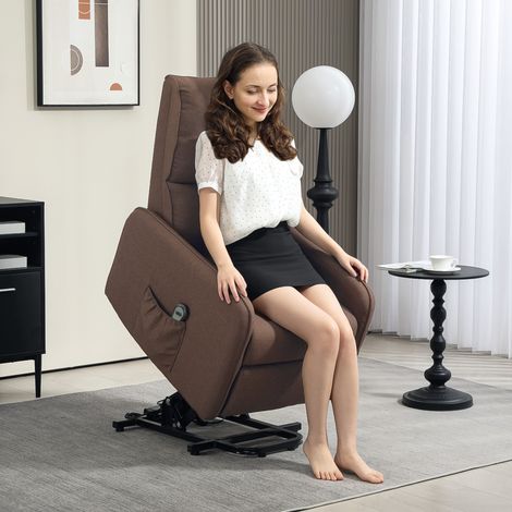 Fauteuil inclinable électrique avec télécommande et housse en tissu, marron foncé, convient pour le salon et la chambre. (1/5)