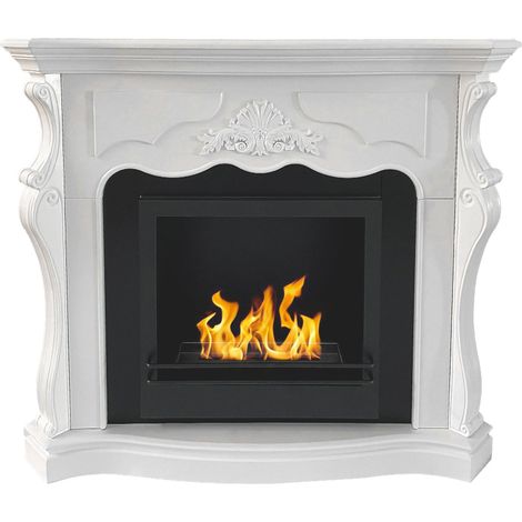 Dmora - Camino a bioetanolo Dstringar, Caminetto ecologico, Focolare senza fumo, Riscaldatore ad etanolo, Made in Italy, 123x39 h100 cm, Bianco