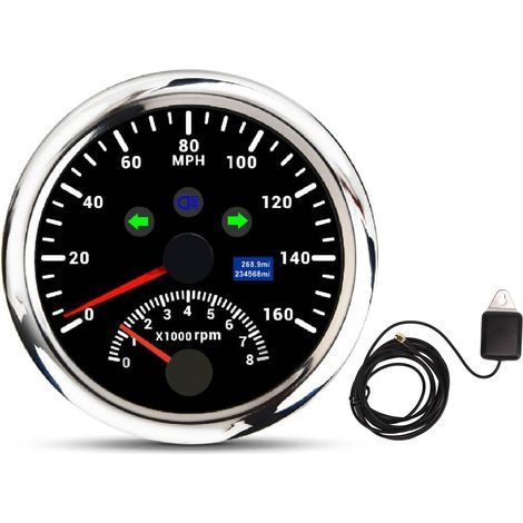 Compteur de vitesse GPS avec tachymètre 8000 tr/min DC9 à 32V IP67 étanche 0 160MPH rétro-éclairage rouge précis pour bateau ATV cadran noir (1/5)