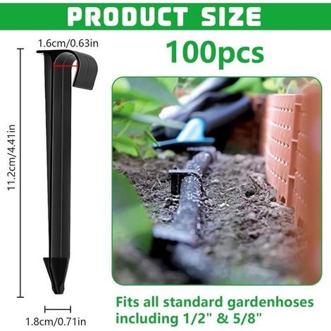 100 PE-Gartenschlauchhalter – Bodenbefestigung für 16-mm-Flexschläuche, 11,2 cm hoch – Ideal für Gartenbewässerungssysteme, Tropfbewässerung und Mikrosprinkler (1/4)