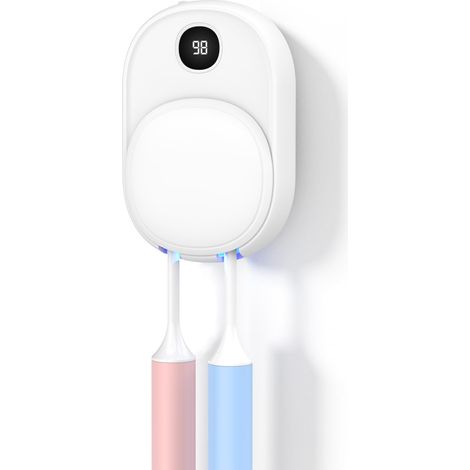 Porta spazzolini da parete con sterilizzazione UV-C e ventilazione ad asciugatura – Contiene 2 spazzolini, non richiede foratura, ricaricabile tramite USB, soluzione igienica da viaggio per il bagno.