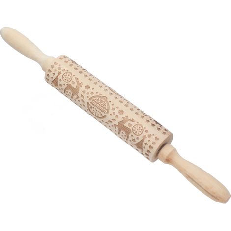 Nudelholz aus Holz mit Weihnachtsmotiven, graviertes Nudelholz für Plätzchen, Waffeln und hausgemachtes Gebäck (Modell: JM01681) (1/5)