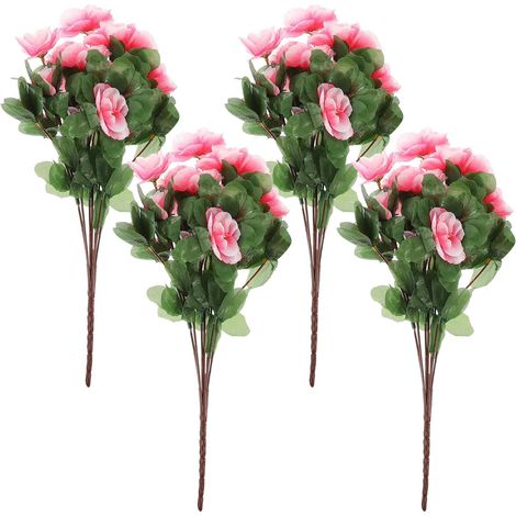 Lot de 4 Rhododendrons Artificiels en Soie Rose 7 Branches Fleurs Décoratives Solide pour Décoration Intérieure Centres de Table et Maison Entretien Facile Décor Floral (1/5)