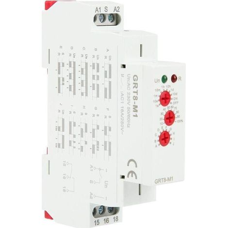 Temporäres Wechselstromrelais GRT8-M1, Montage auf DIN-Schiene, 10 Funktionen, LED-Anzeigen, AC 220 V (1/5)