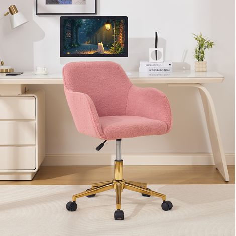 MEUBLIV Bürostuhl Rosa aus Teddy-Stoff – 360° drehbar, höhenverstellbar (1/5)