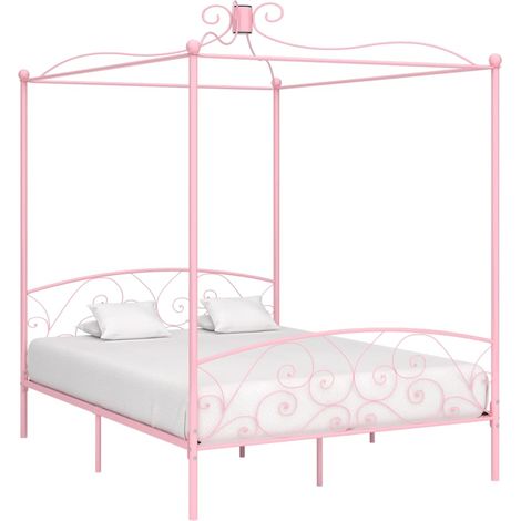 vidaXL Estructura cama con dosel sin colchón metal rosa 160x200 cm (1/5)