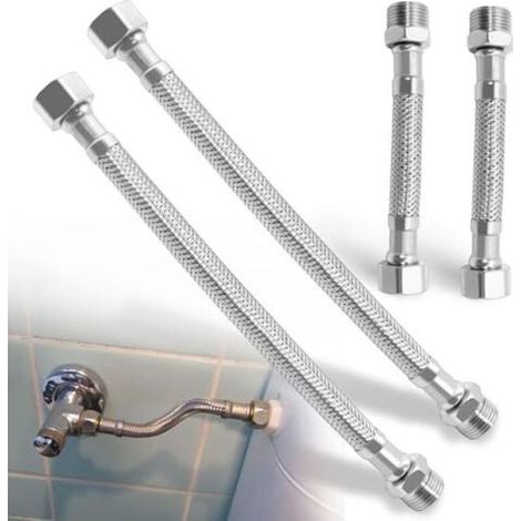 Tuyau flexible 3/8 pouce – 4 pièces, tuyau tressé en acier inoxydable 304, flexible de raccordement pour robinet, salle de bain, toilettes, rallonges de 20 cm et 10 cm (1/5)