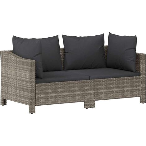 Gartenlounge 2-teilig mit Kissen Grau Geflecht