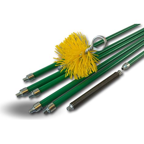 Kibros – Kit ramonage professionnel hérisson nylon 6 cannes 8 m Ø 125 mm – Flexible pour conduits gainés – Embouts en zamac pour solidité