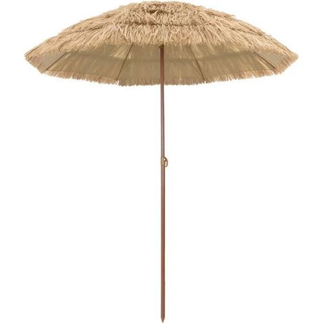 Parasol de plage naturel, mesurant 160 x 160 x 196 cm, en fibre de polyester et acier. (1/5)