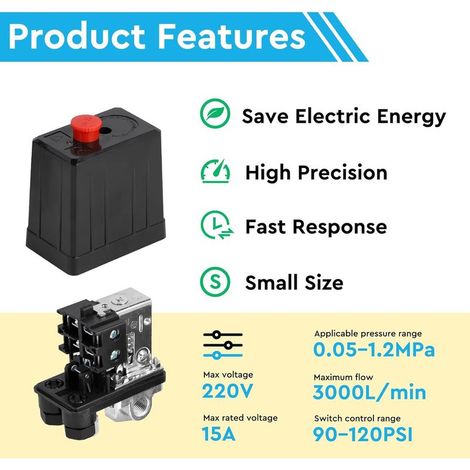 220-V-Druckschalter für Luftkompressoren – Druckregler 90–120 PSI – Sicherheitsventil – Einfache Installation für Werkstätten und industrielle Anwendungen (1/5)