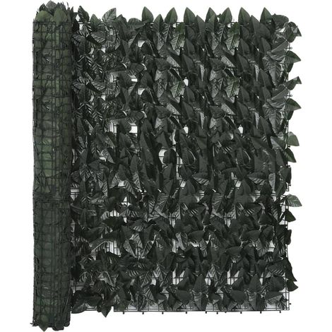 Écran de balcon avec feuilles vert foncé 300x100 (1/4)