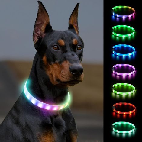 dirigéCollier pour animaux -Collier lumineux rechargeable -longueur ajustable - 9Différents modes d'éclairage -étanche (1/5)