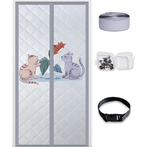 Rideau Porte Isolation Thermique magnétique Personnalisable, Couverture Porte en Tissu Thermique épais amélioré, Couverture Porte insonorisée Couverture d'isolation Porte Grenier,Gray Cat