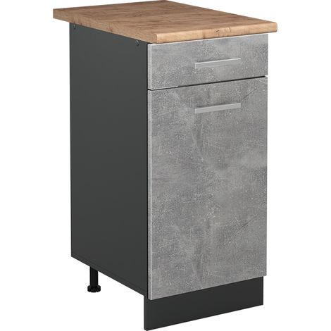 Mobiletto base cucina R-Line, Calcestruzzo/Antracite, 40 cm piano di lavoro Rovere dorato, Vicco (1/5)