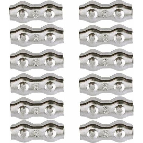Serre-câble , Serre Cable Acier 3mm 12 Pièces Serre Câbles Duplex Pince de Câble Acier inoxydable 304 D'agrafe de Câble,Câble Poignées pour 2mm Câble Métalliques Pince À Câble Corde à Linge,AAFGVC (1/5)
