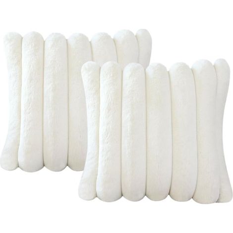 Lot de 2 taies d'oreiller 45x45 cm, taie d'oreiller en peluche, sans coussin intérieur, style bohème, taies d'oreiller carrées à rayures, pour chambre, maison, canapé (1/5)