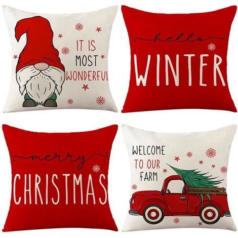 Hussenbezug "Frohe Weihnachten" – 45 x 45 cm – Baumwoll-Leinen – Wohnaccessoire – Unsichtbarer Reißverschluss