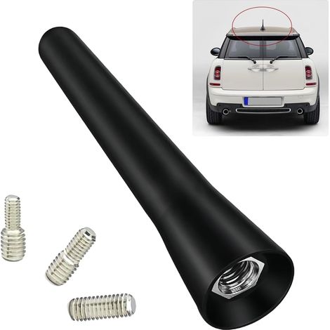 Antenne Voiture Courte 6.5cm Universelle, Antenne Radio Voiture avec 3 Vis M4/M5/M6, Réception FM/AM/Dab Puissante, Adaptateur D'antenne de Toit Étanche en Acier Inoxydable pour Tous Véhicules (Noir) (1/5)