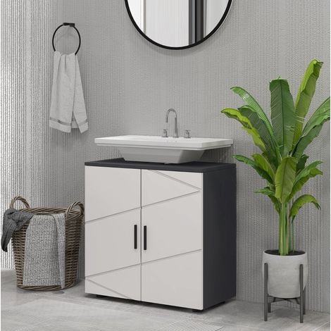 Mueble bajo lavabo 60x30x60 cm de madera gris con estante ajustable - MEUBLIV (1/5)