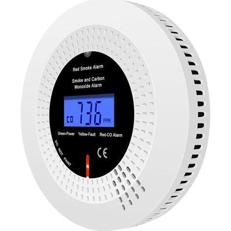Détecteurs de fumée et de monoxyde de carbone sans fil interconnectés pour la maison, détecteur combiné de fumée et de CO avec affichage LCD, durée de vie de 10 ans, pile remplaçable, 1 pièce (1/4)