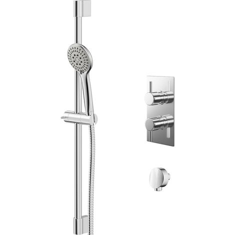 Circo Polished Chrome Twin Thermostatic Valve Mixer Shower with Avon Slide Rail Kit and Round Shower Elbow - 1 Outlet (1/5)