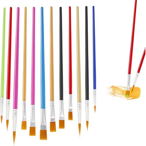 12 Pièces Pinceaux Peinture Acrylique, Lot Pinceaux Coloré, Pinceau Peinture Multifonctionnel, Pinceau Fin Plats et Pointus, pour Maison, Atelier, École (1/5)