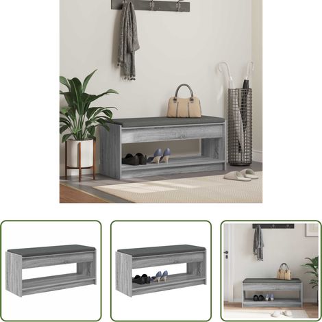 Holzbank - Flurbank mit Kissen mit Regal Graues Sonoma 103 x 38 x 45 cm (1/5)