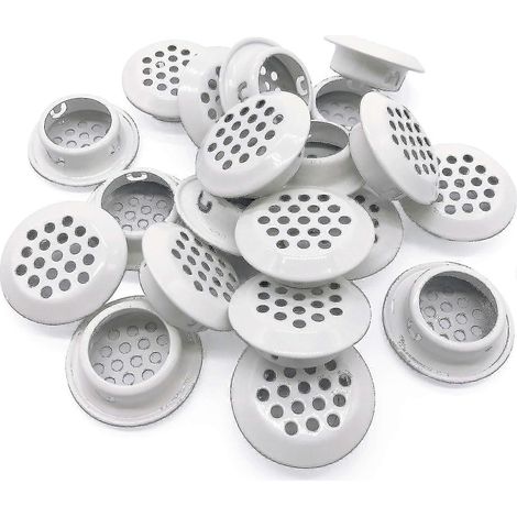 20 grilles d'aération circulaires de 25 mm en acier inoxydable, pour cuisine, salle de bain, placard, armoire (blanc) (1/5)
