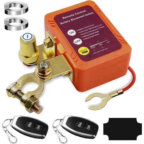 Séparateur de voiture télécommandé sans fil : 12 V 240 A Interrupteur de batterie de voiture avec affichage LED, interrupteur de batterie antivol avec télécommande pour voiture (rouge orange) (1/5)