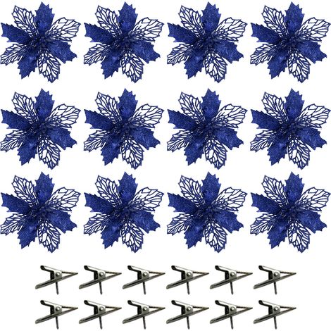 Fleurs artificielles à paillettes de noël, fausse décoration pour mariage, ornements du nouvel an, 6,3 pouces, bleu (1/5)