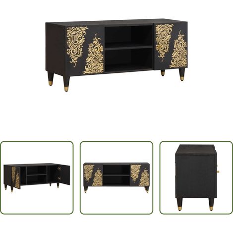 Rangement salon - Meuble TV Noir 105 x 33 x 46 cm Bois de mangue massif (1/5)