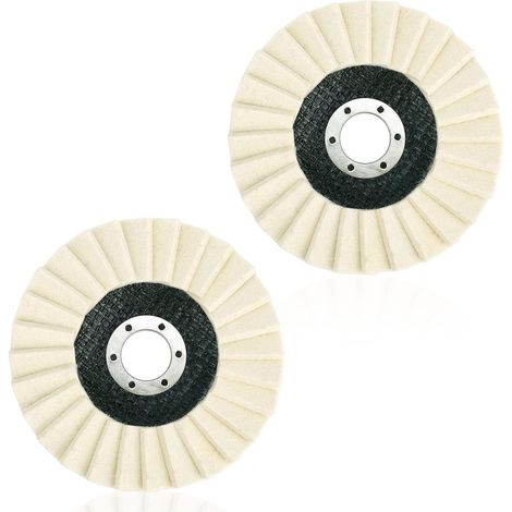 Lot de 2 disques de polissage en feutre de laine, 115 mm, adaptés aux meuleuses d'angle, au métal, au marbre, à la pierre et aux meubles. (1/5)