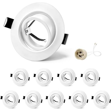 Spots Encastrables GU10 Cadre Blanc, Orientable 45°, Cadre Métal Ø84mm Plat, Découpe 68-75mm, Douille Céramique GU10 230V, Spot Rond Sans Ampoule (1/5)