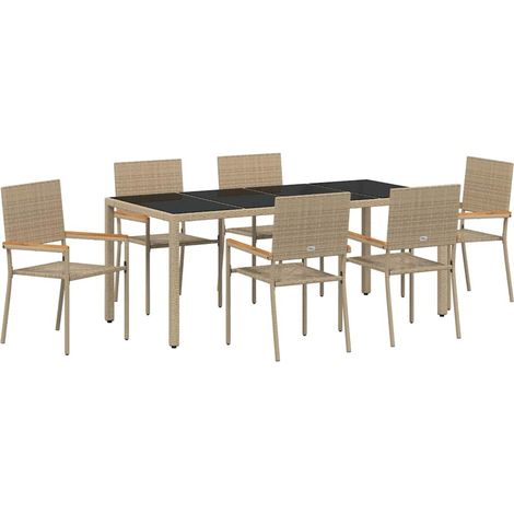 Maison Exclusive - Garten Essgruppe 7 Stk. Beige Poly-Rattan (1/5)
