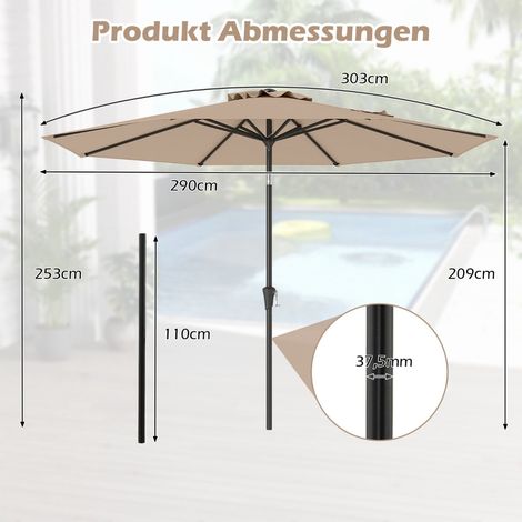 Sonnenschirm für Terrasse und Garten, 303 cm, neigbar, braun, für den Außenbereich